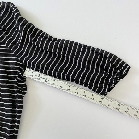 Ann Taylor Loft Blouse Size M Black White Striped 3/4 Sleeve Elastic Waist Top - Picture 10 of 12